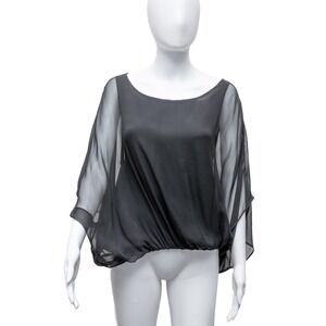 Emerson Thorpe Black Silk Chiffon Batwing Blouse Top Size S